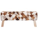 vidaXL lavička 110 x 30 x 45 cm Skutočná koža Hnedý patchwork – Obrázok 5