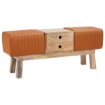 vidaXL lavička 110 x 30 x 45 cm Skutočná koža Hnedá – Obrázok 2