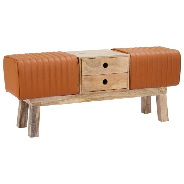vidaXL lavička 110 x 30 x 45 cm Skutočná koža Hnedá – Obrázok 2