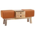 vidaXL lavička 110 x 30 x 45 cm Skutočná koža Hnedá – Obrázok 3