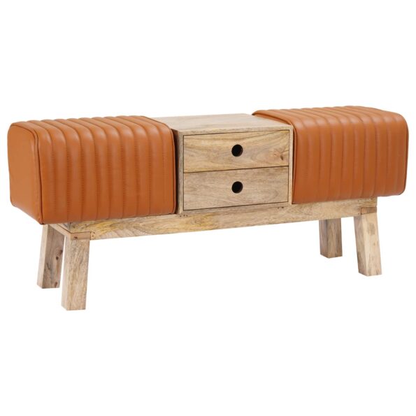 vidaXL lavička 110 x 30 x 45 cm Skutočná koža Hnedá – Obrázok 4