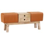 vidaXL lavička 110 x 30 x 45 cm Skutočná koža Hnedá – Obrázok 5