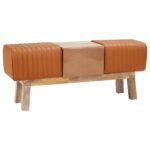 vidaXL lavička 110 x 30 x 45 cm Skutočná koža Hnedá – Obrázok 8