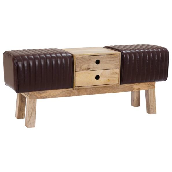 vidaXL lavička 110 x 30 x 45 cm Skutočná koža Tmavohnedá – Obrázok 2