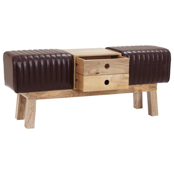 vidaXL lavička 110 x 30 x 45 cm Skutočná koža Tmavohnedá – Obrázok 3