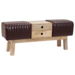 vidaXL lavička 110 x 30 x 45 cm Skutočná koža Tmavohnedá – Obrázok 4