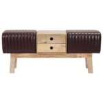 vidaXL lavička 110 x 30 x 45 cm Skutočná koža Tmavohnedá – Obrázok 6