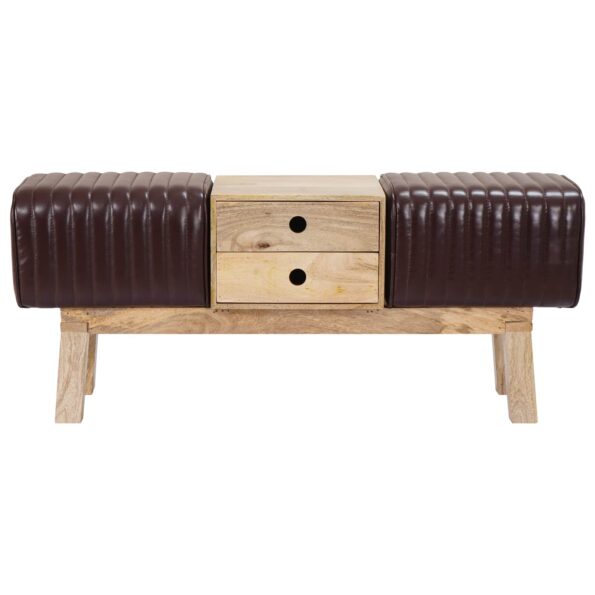 vidaXL lavička 110 x 30 x 45 cm Skutočná koža Tmavohnedá – Obrázok 6
