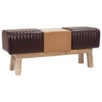 vidaXL lavička 110 x 30 x 45 cm Skutočná koža Tmavohnedá – Obrázok 8