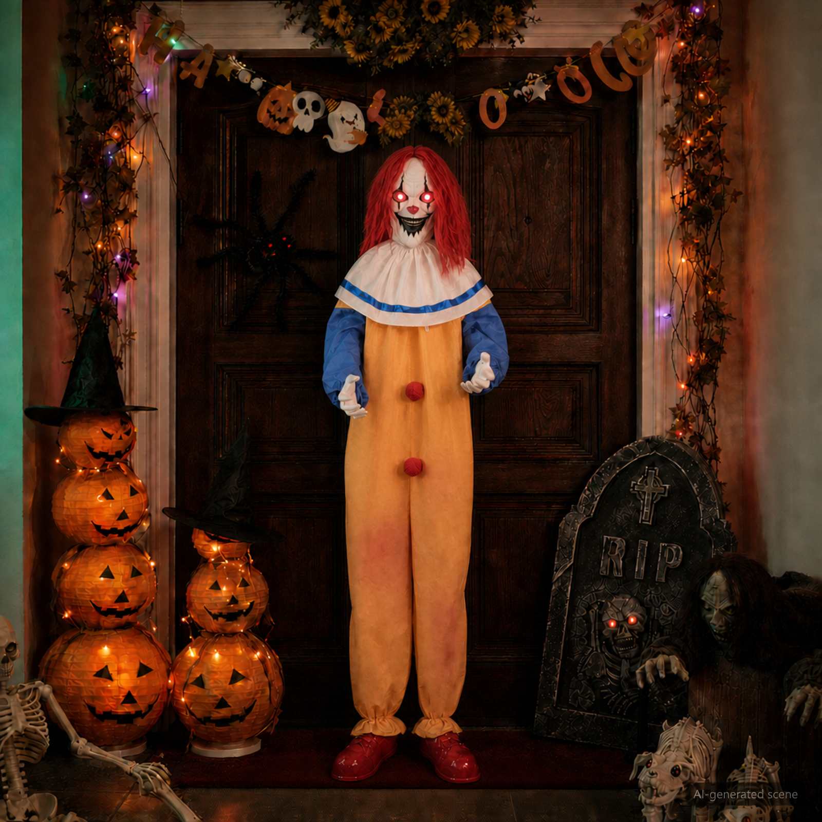 42048672_1.jpg vidaXL Halloweensky strašidelný klaun SPOOKA Žltá a modrá – Obrázok 1