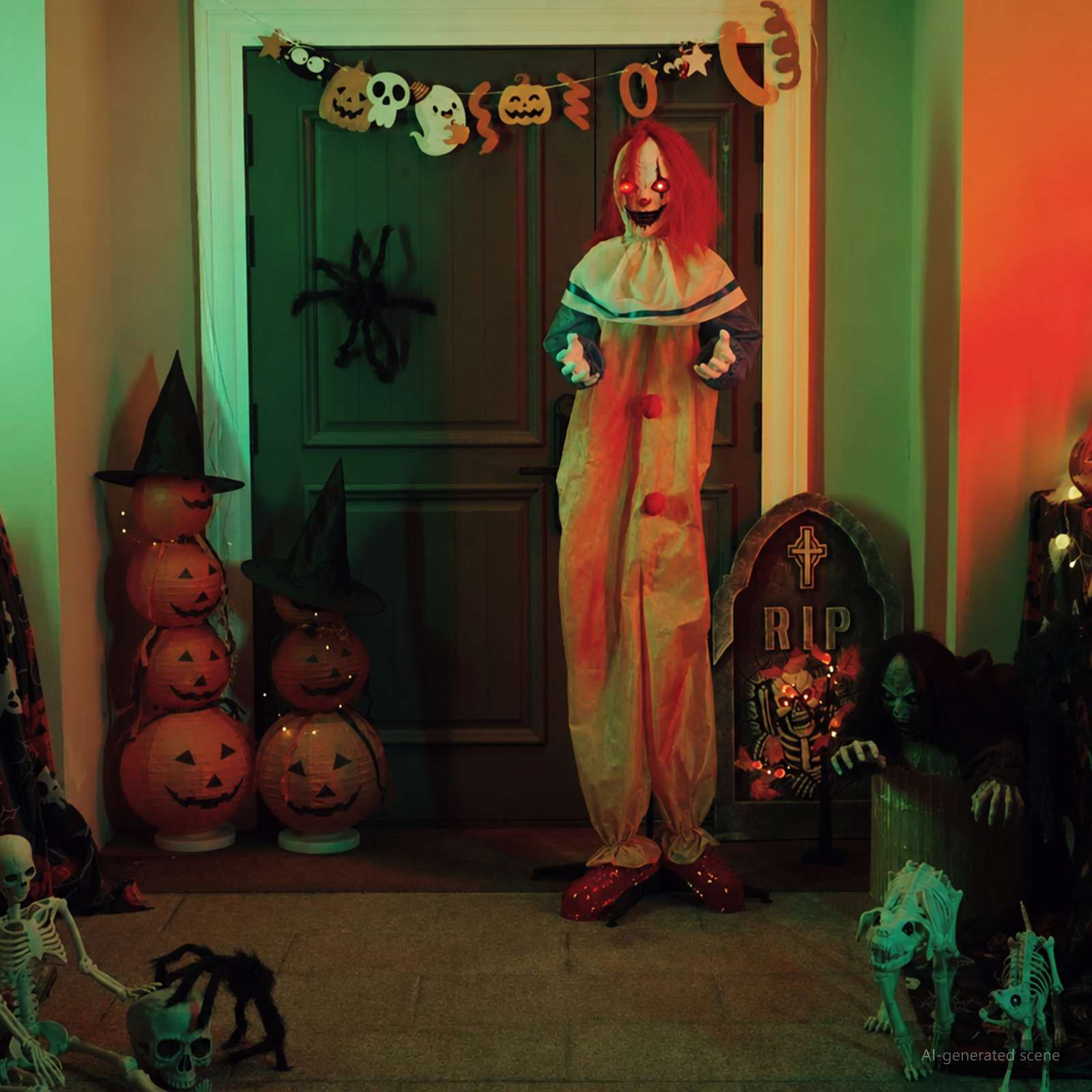 42048673_1.jpg vidaXL Halloweensky strašidelný klaun SPOOKA Žltá a modrá – Obrázok 1