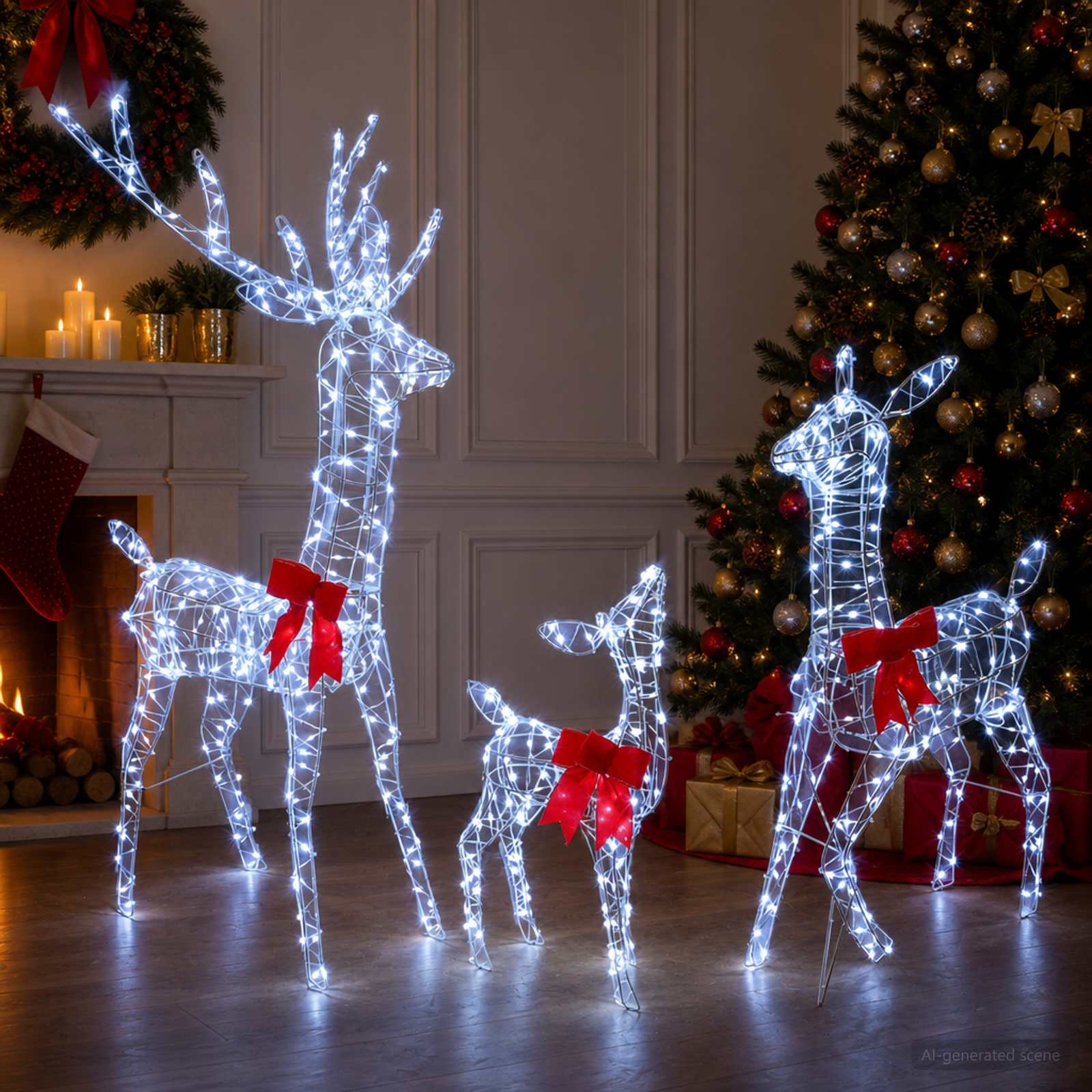 42049472_1.jpg vidaXL Vianočná LED rodina sobov 700 LED Studená biela – Obrázok 1