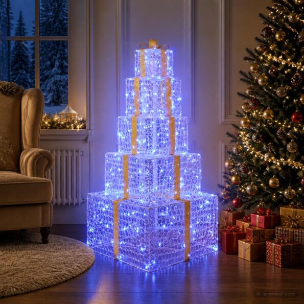 vidaXL Vianočné LED darčekové krabice na seba 250 LED Modrá – Obrázok 3