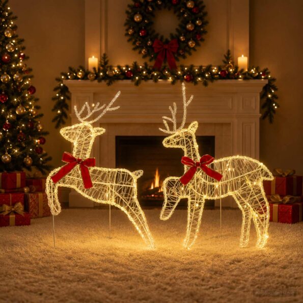 vidaXL Vianočný sob 2 ks 40 LED Teplá biela 43 x 19 x 65 cm – Obrázok 3