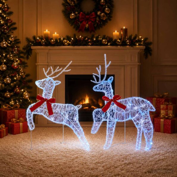 vidaXL Vianočný sob 2 ks 40 LED Modrá 43 x 19 x 65 cm – Obrázok 3
