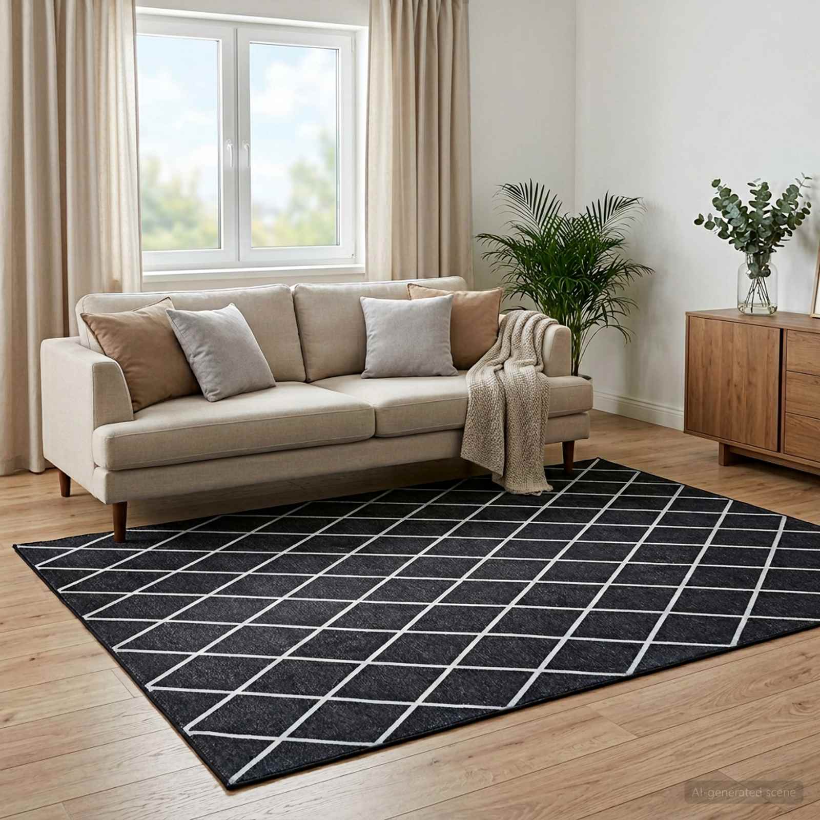 42050347_1.jpg vidaXL Koberec ORIZ Čierny diamantový vzor 300 x 400 cm 100% polyester – Obrázok 1