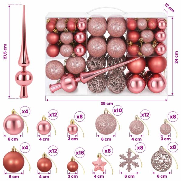 vidaXL Sada vianočných gúľ 111 ks Staroružová 6 cm Polystyrén – Obrázok 6