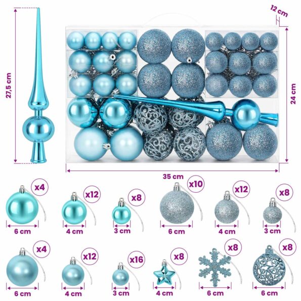 vidaXL Sada vianočných gúľ 111 ks Tyrkysová 6 cm Polystyrén – Obrázok 6