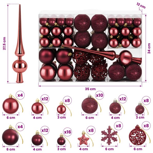 vidaXL Sada vianočných gúľ 111 ks Víno červené 6 cm Polystyrén – Obrázok 6