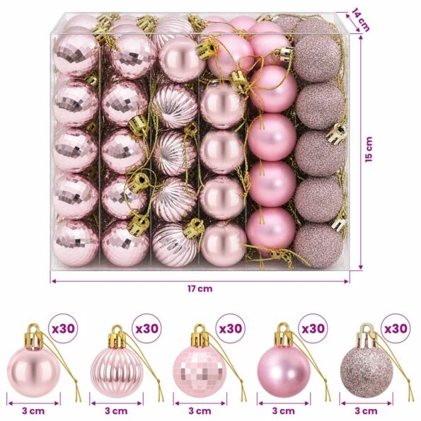 vidaXL Sada vianočných gúľ 150 ks Ružová 3 cm Polystyrén – Obrázok 6