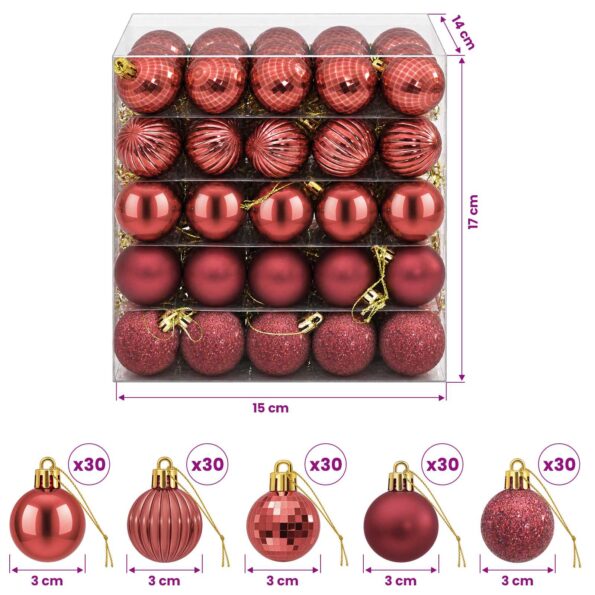 vidaXL Sada vianočných gúľ 150 ks Víno červené 3 cm Polystyrén – Obrázok 6