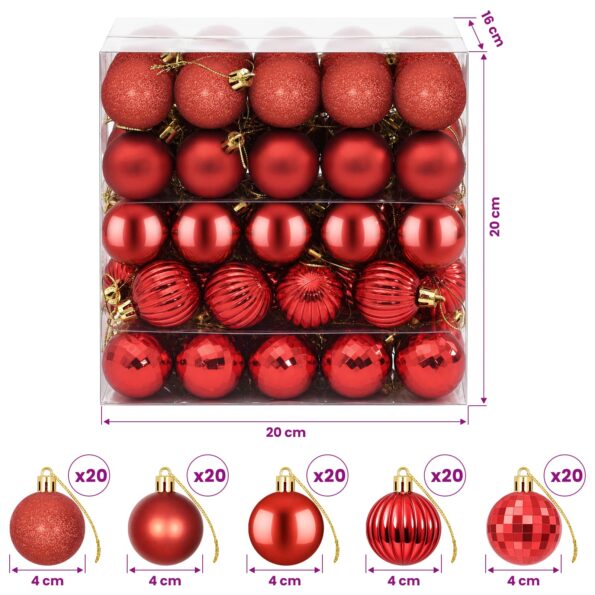 vidaXL Sada vianočných gúľ 100 ks Červená 4 cm Polystyrén – Obrázok 6