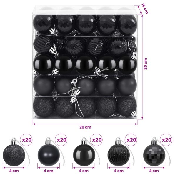 vidaXL Sada vianočných gúľ 100 ks Čierna 4 cm Polystyrén – Obrázok 6