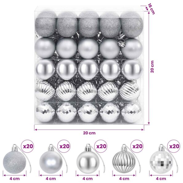 vidaXL Sada vianočných gúľ 100 ks Strieborná 4 cm Polystyrén – Obrázok 6