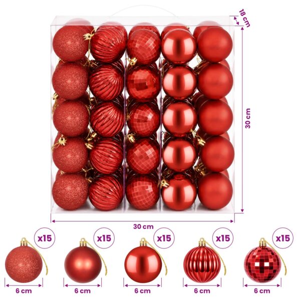 vidaXL Sada vianočných gúľ 75 ks Červená 6 cm Polystyrén – Obrázok 6