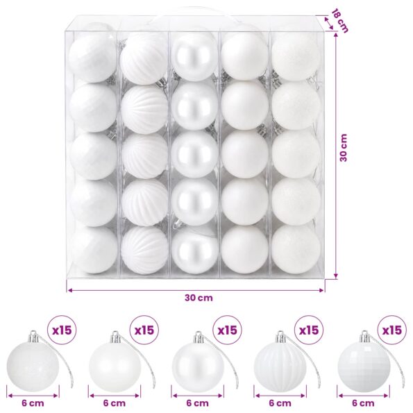 vidaXL Sada vianočných gúľ 75 ks Biela 6 cm Polystyrén – Obrázok 6