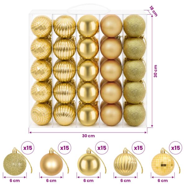 vidaXL Sada vianočných gúľ 75 ks Zlatá 6 cm Polystyrén – Obrázok 6