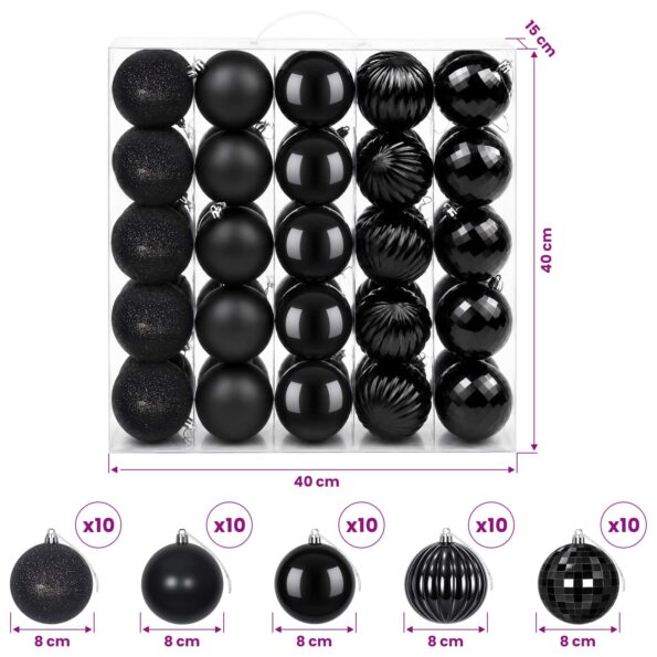 vidaXL Sada vianočných gúľ 50 ks Čierna 8 cm Polystyrén – Obrázok 6