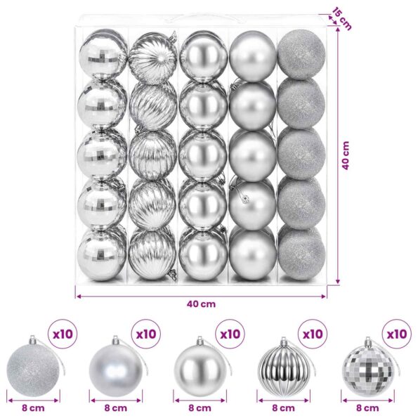 vidaXL Sada vianočných gúľ 50 ks Strieborná 8 cm Polystyrén – Obrázok 6