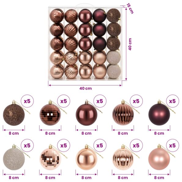 vidaXL Sada vianočných gúľ 50 ks Šampanská a hnedá 8 cm Polystyrén – Obrázok 6