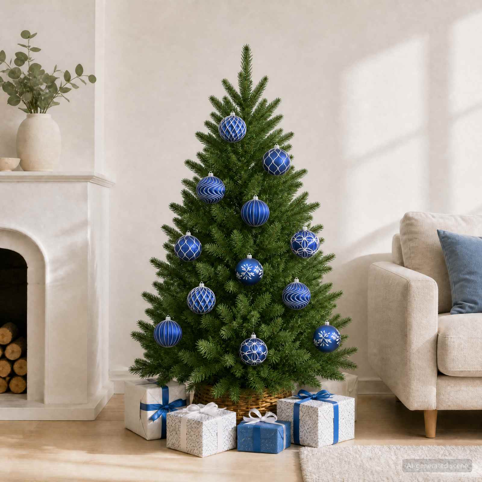 42050695_1.jpg vidaXL Vianočná guľa set XL 12 ks Modrá a biela 10 cm Polystyrén – Obrázok 1