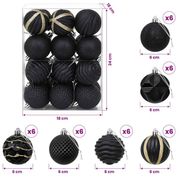 vidaXL Sada vianočných gúľ 36 ks Čierna 6 cm Polystyrén – Obrázok 6