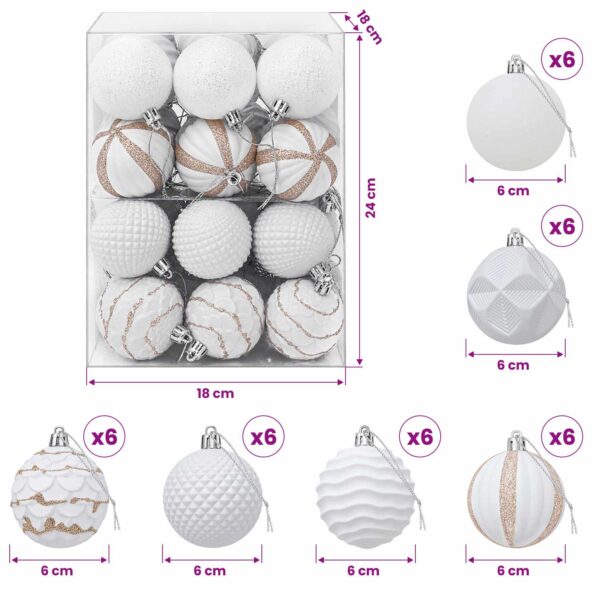vidaXL Sada vianočných gúľ 36 ks Biela 6 cm Polystyrén – Obrázok 6
