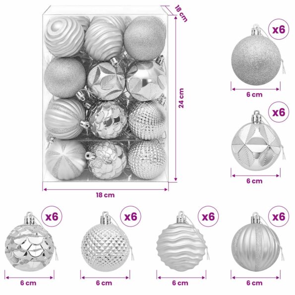 vidaXL Sada vianočných gúľ 36 ks Strieborná 6 cm Polystyrén – Obrázok 6