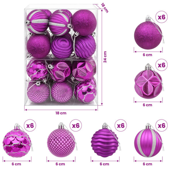 vidaXL Sada vianočných gúľ 36 ks Fialová 6 cm Polystyrén – Obrázok 6