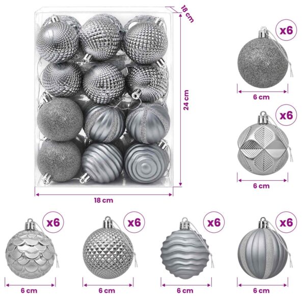 vidaXL Sada vianočných gúľ 36 ks Sivá 6 cm Polystyrén – Obrázok 6