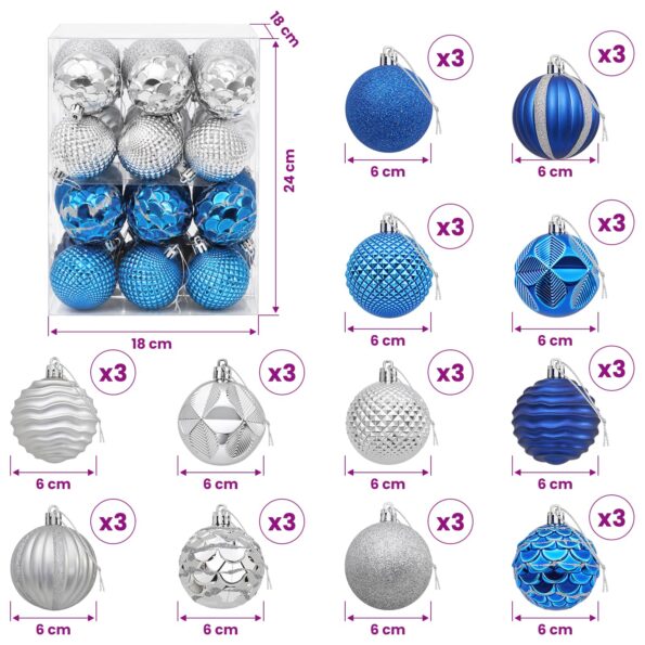 vidaXL Sada vianočných gúľ 36 ks Modrá a strieborná 6 cm Polystyrén – Obrázok 6