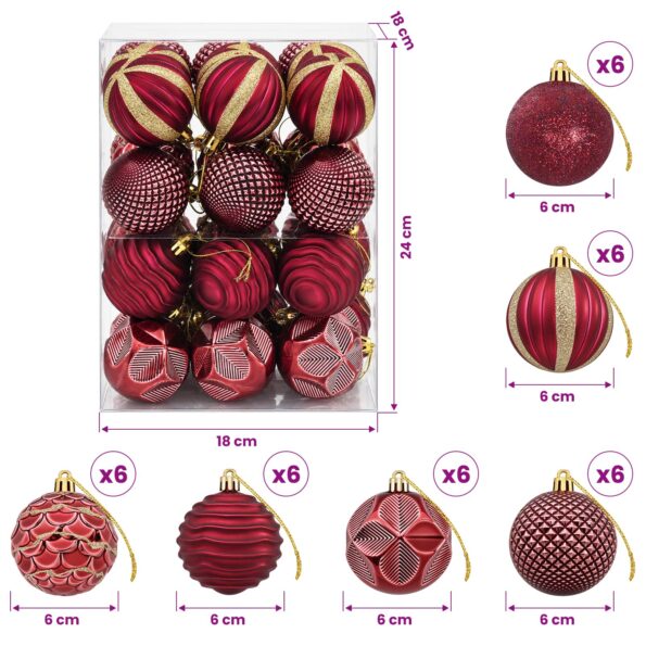 vidaXL Sada vianočných gúľ 36 ks Víno červené 6 cm Polystyrén – Obrázok 6