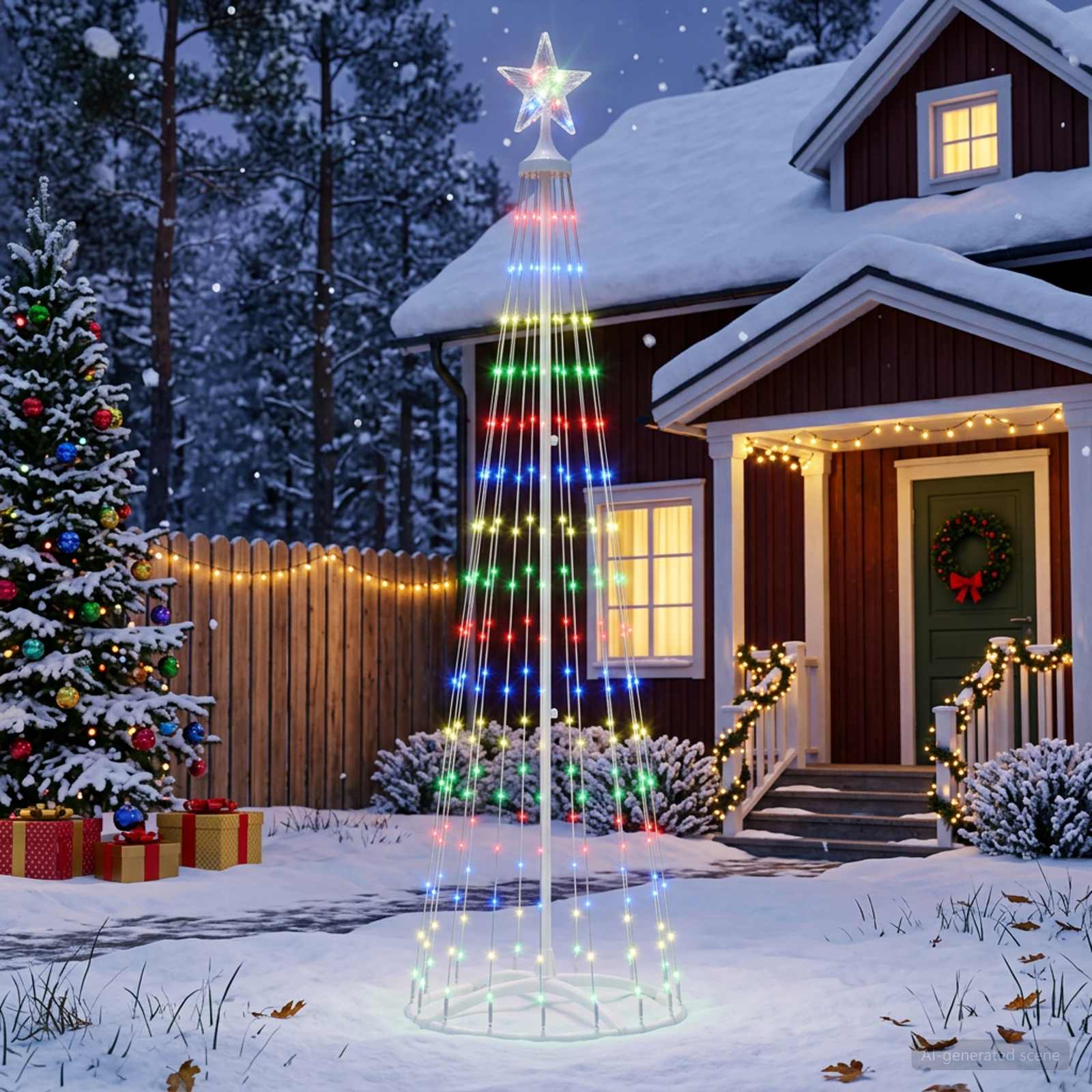 42050801_1.jpg vidaXL LED vianočný stromček v tvare kužeľa 180 cm 250 LED Viac farieb – Obrázok 1