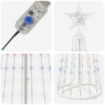 vidaXL LED vianočný stromček v tvare kužeľa 180 cm 250 LED Viac farieb – Obrázok 5