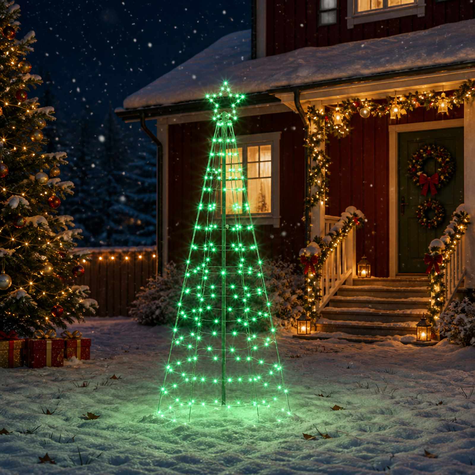 42050821_1.jpg vidaXL LED vianočný stromček 180 cm 168 LED RGB Oceľ RGB – Obrázok 1