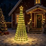 vidaXL LED vianočný stromček 180 cm 255 LED Teplá biela Oceľ Čierna