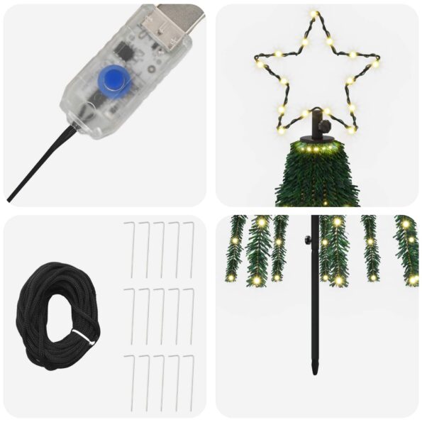 vidaXL LED vianočný stromček 180 cm 255 LED Teplá biela Oceľ Čierna – Obrázok 4