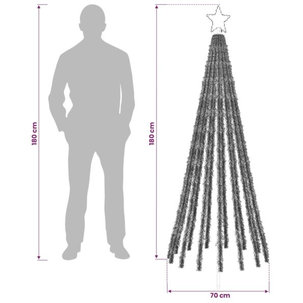 vidaXL LED vianočný stromček 180 cm 255 LED Teplá biela Oceľ Čierna – Obrázok 5
