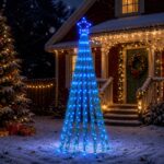 vidaXL LED vianočný stromček 180 cm 255 LED Modrá Oceľ Čierna