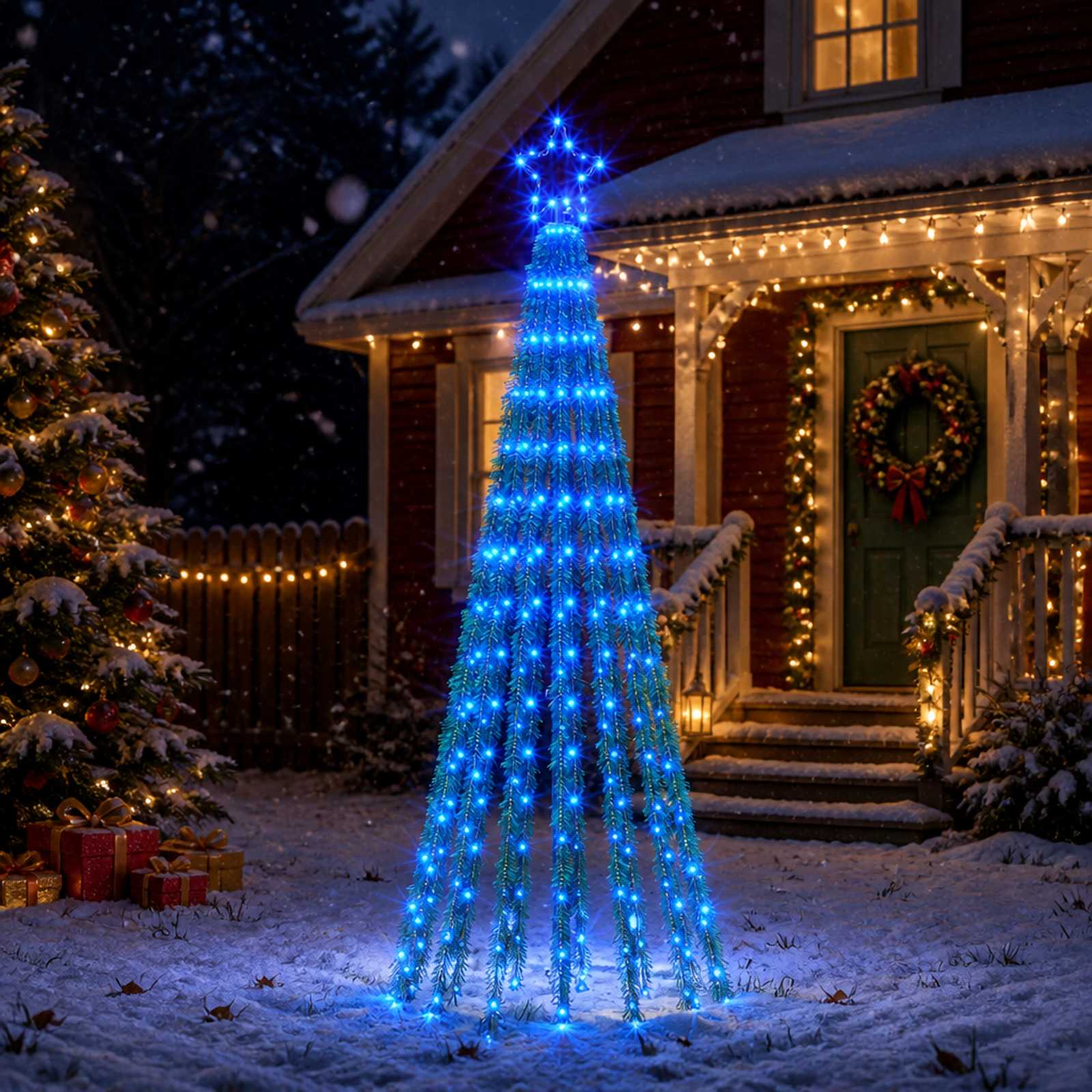 42050826_1.jpg vidaXL LED vianočný stromček 180 cm 255 LED Modrá Oceľ Čierna – Obrázok 1